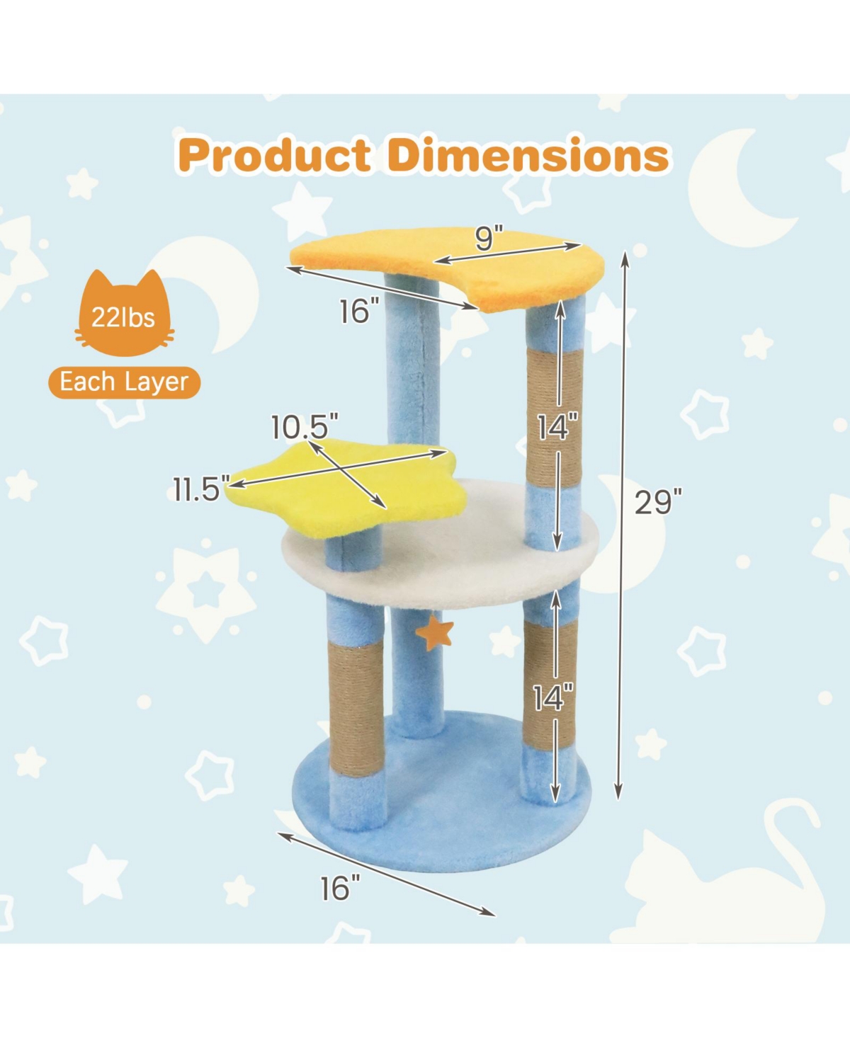 Cozito Cat Tree 29 in Cute with Star and Moon Platforms