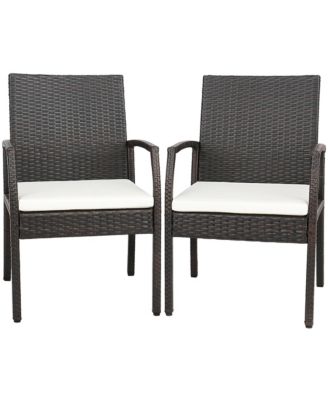 2PCS Patio PE Rattan Wicker Dining Armchairs Outdoor Chair w/ Removable Cushion