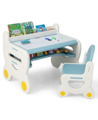 Kids Drawing Table and Chair Set with Erasable Graffiti Desktop and Built-In Storage