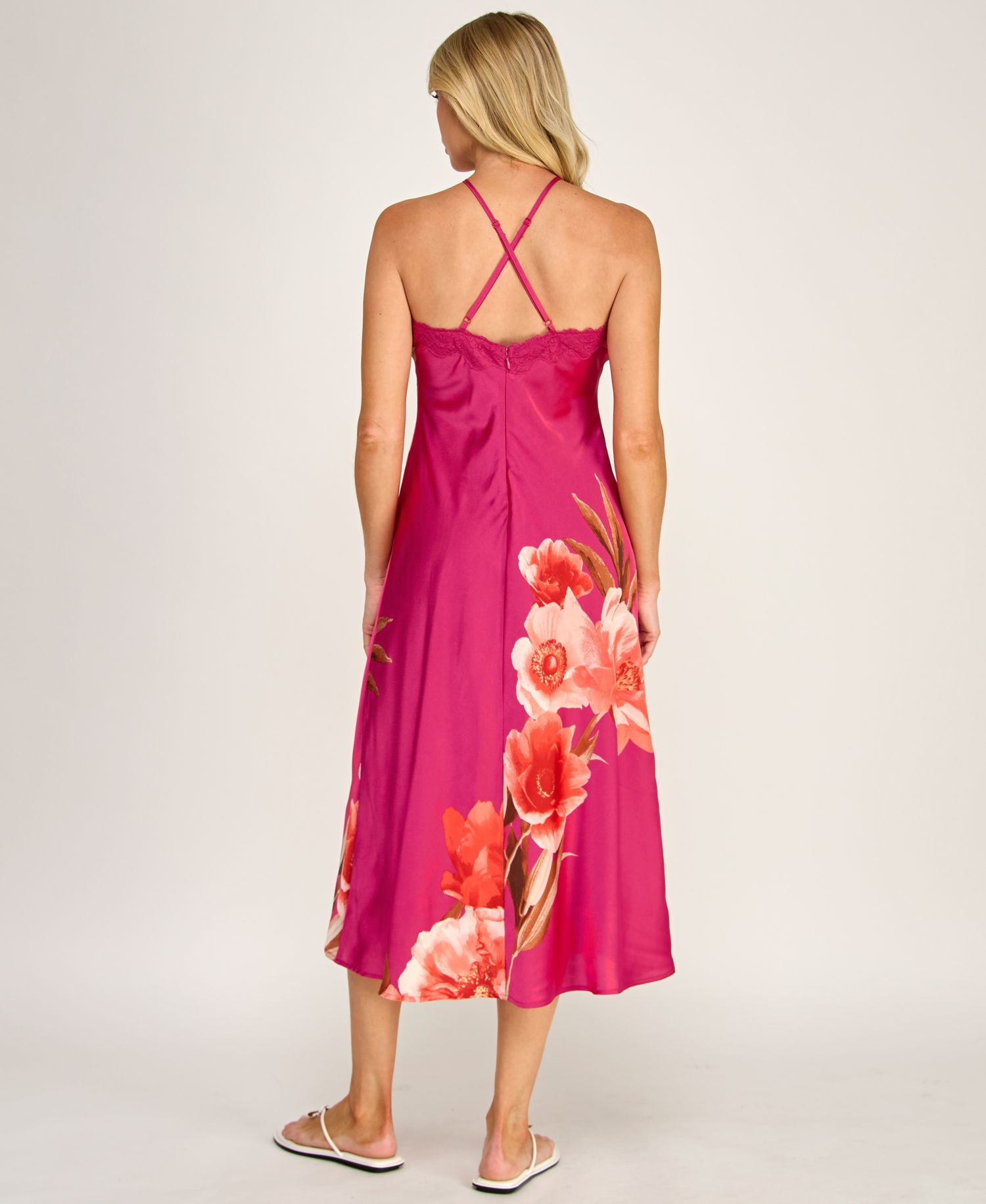 Women's Printed Halter Neck Scallop Trim Midi Dress