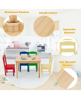 5 pcs Kids Pine Wood Multicolor Table Chair Set