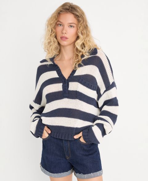 Женский свитер Good American Boxy Henley, цвет: Чернильный полосатый