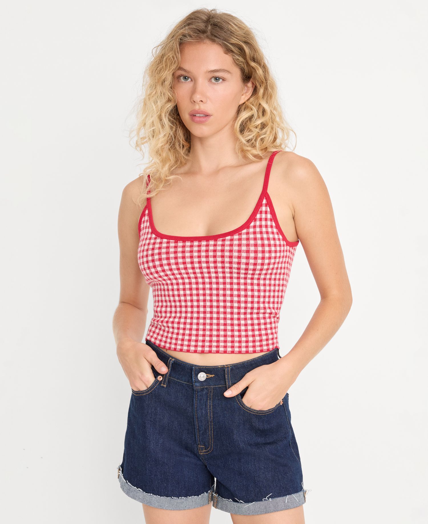 Women's Gingham Camisole Sweater