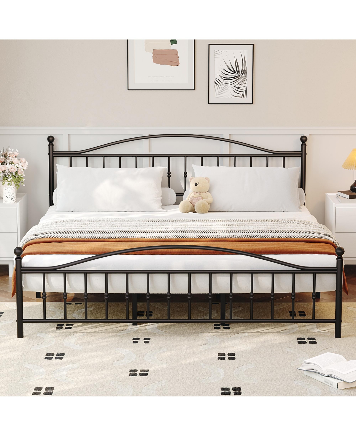 Homfan Sturdy Metal Platform Bed Frame with Headboard