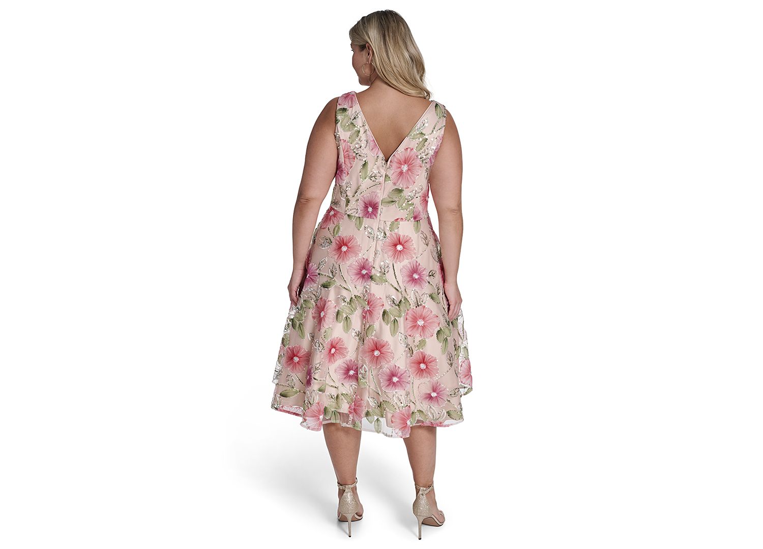 Plus Size Polyester-Blend V-Neck Sleeveless Midi Dress
