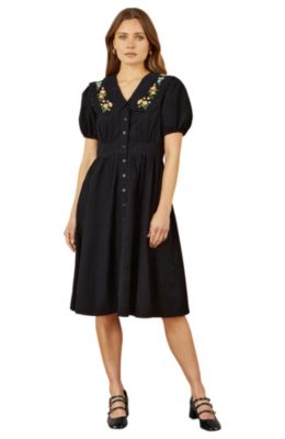Women's Embroidered Collar Cord Tea Dress