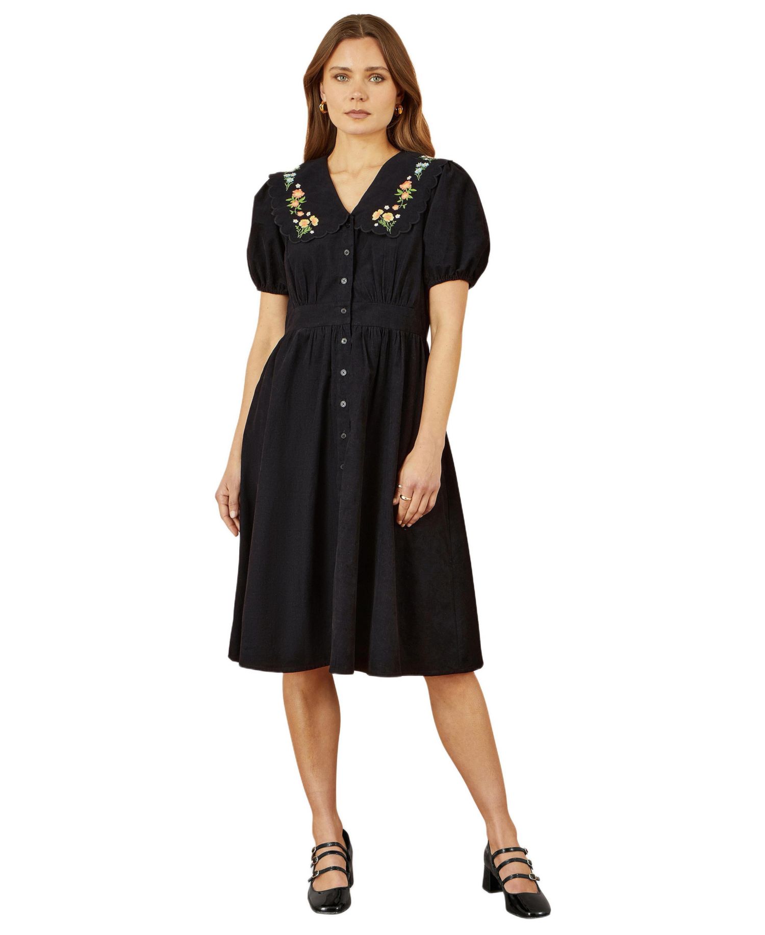 Women's Embroidered Collar Cord Tea Dress