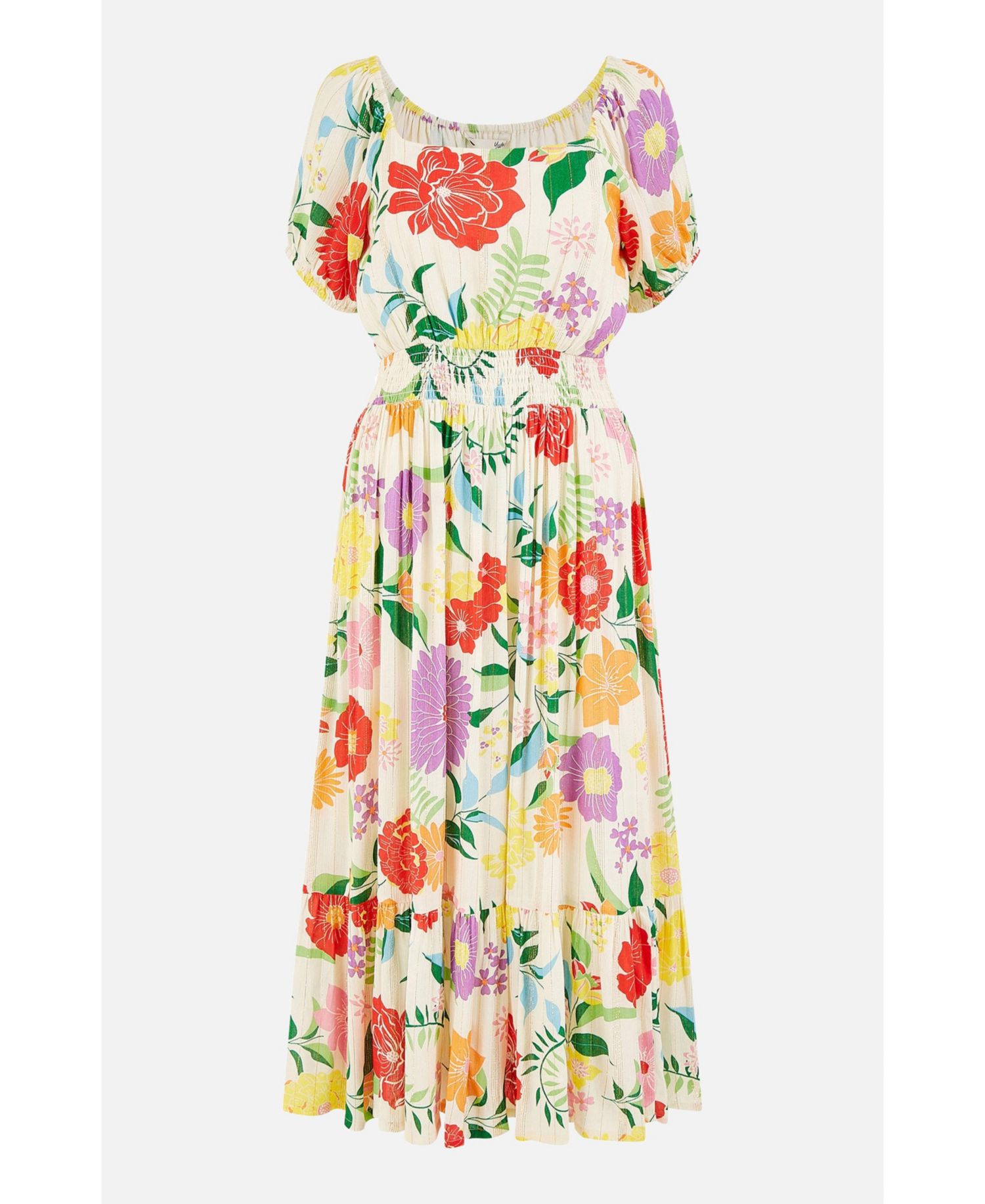 Women's Short Sleeve Square Neck Midi Dress
