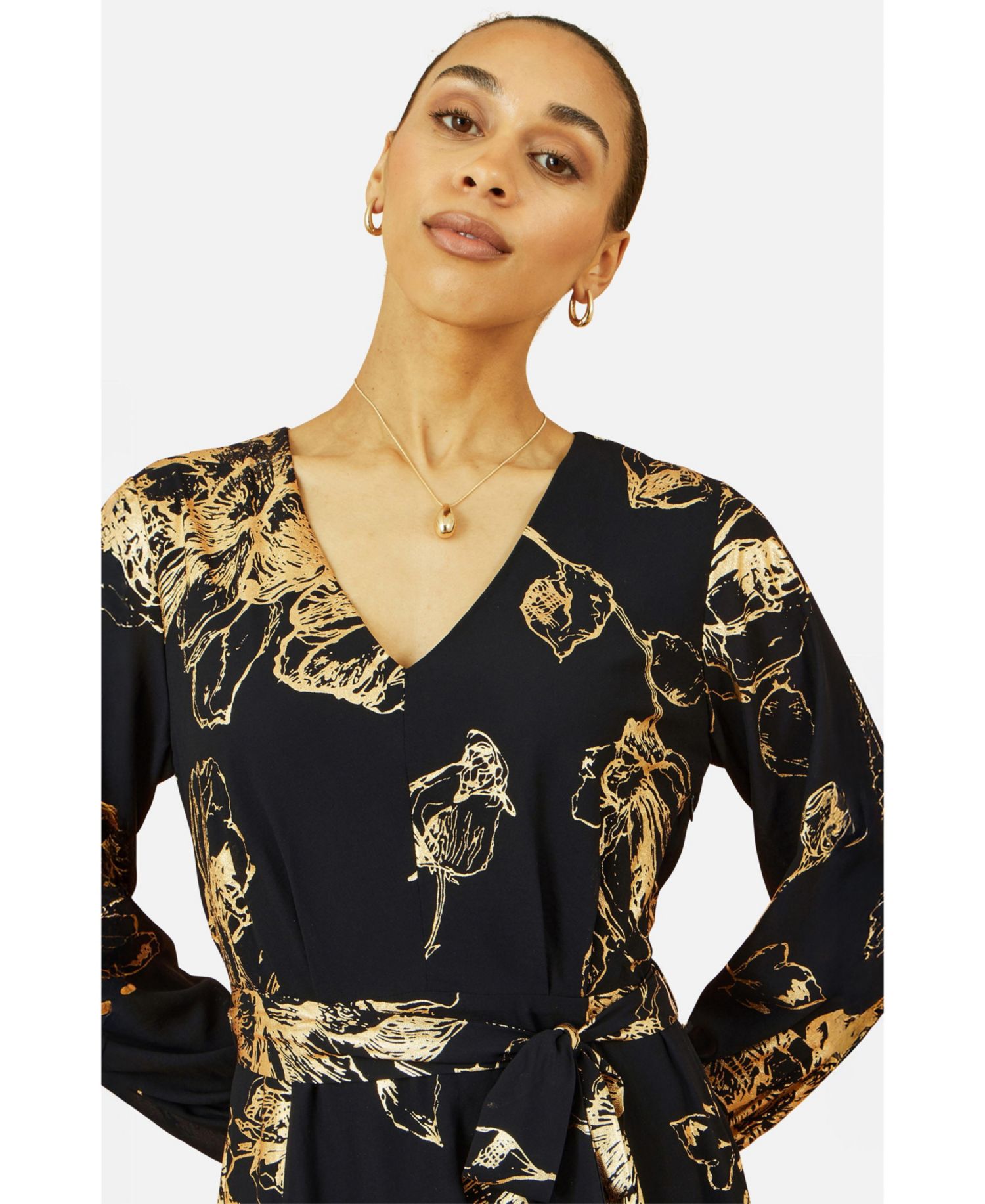 Women's Foil Rose Print Midi Dress