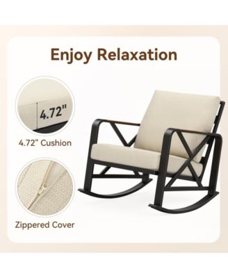 Outdoor Rocking Chair with Cushions, Patio Rocking Chair with Steel Frame and Olefin Fabric Seat