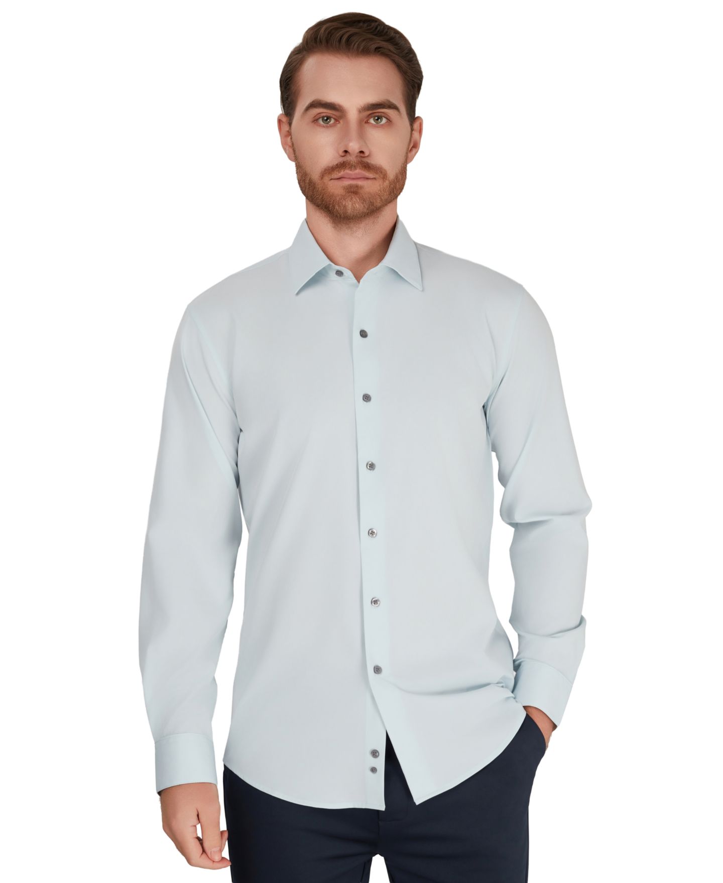 Мужская рубашка Alfani Slim-Fit Performance Solid Dress Shirt, цвет: Синий, вариант 1 — фото 2