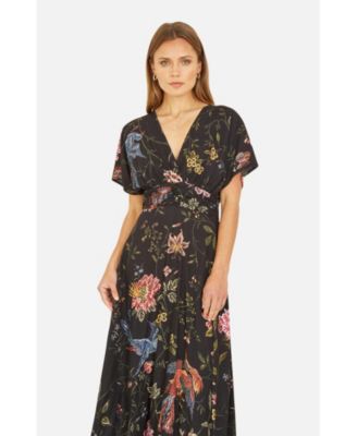 Women's Short Sleeve V-Neck Ruched Midi Dress