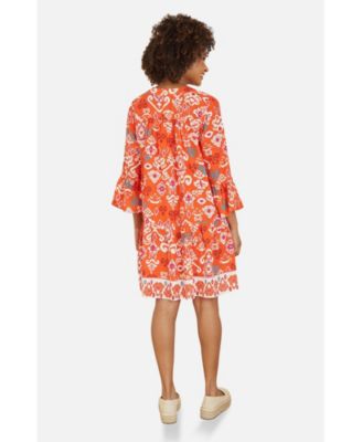 Women's Ikat Print 3/4 Sleeve Tunic Dress