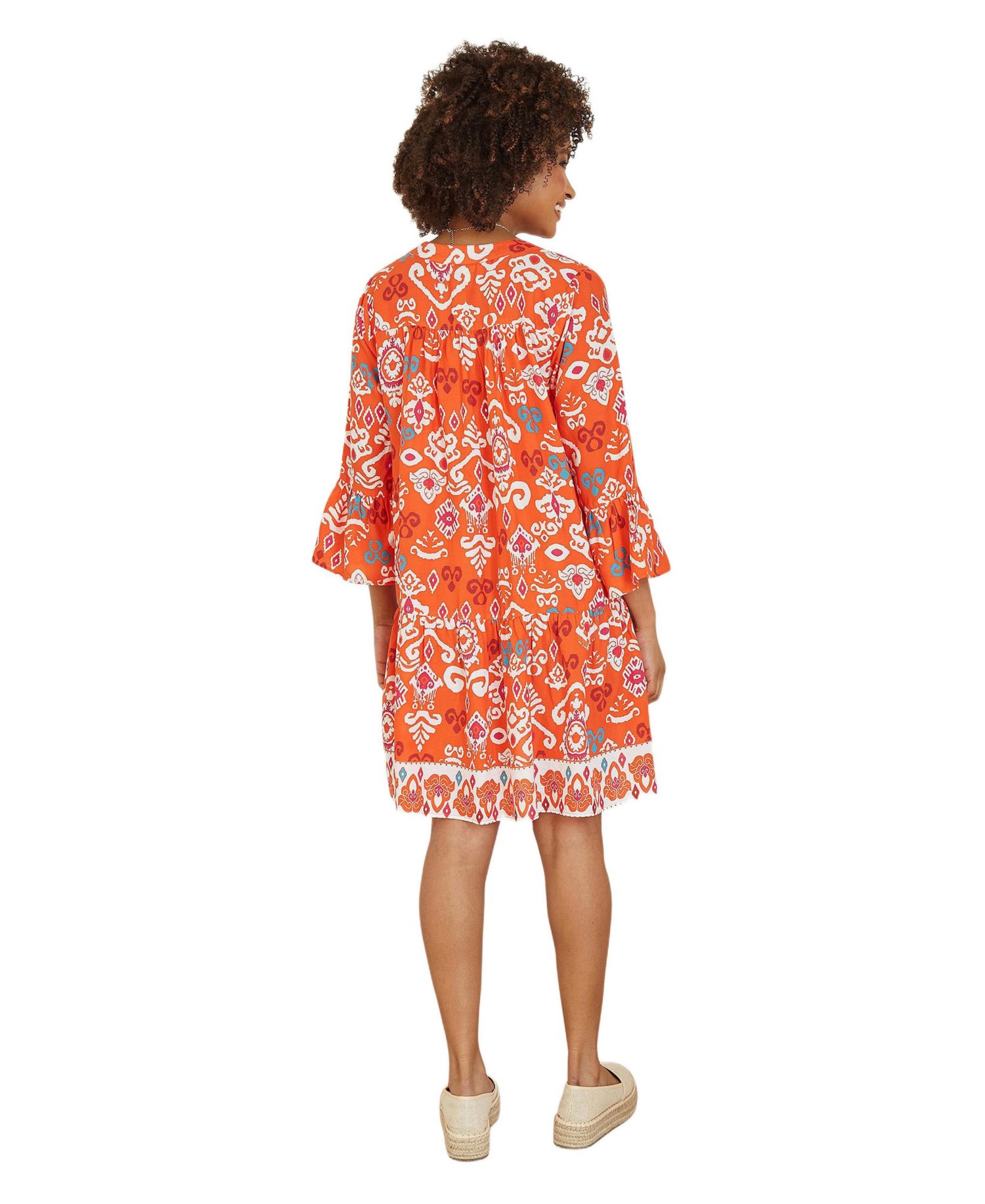 Women's Ikat Print 3/4 Sleeve Tunic Dress