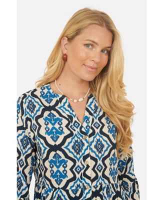 Women's Ikat Print 3/4 Sleeve Tunic Dress