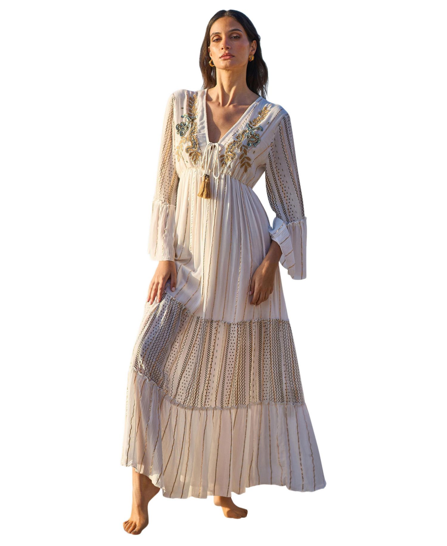 Women's Metallic Embellished Maxi Dress