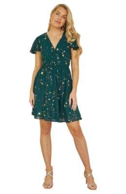 Women's Foil Star Print Wrap Skater Dress