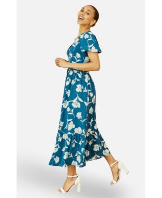 Women's Floral Button Down Floral Midi Dress