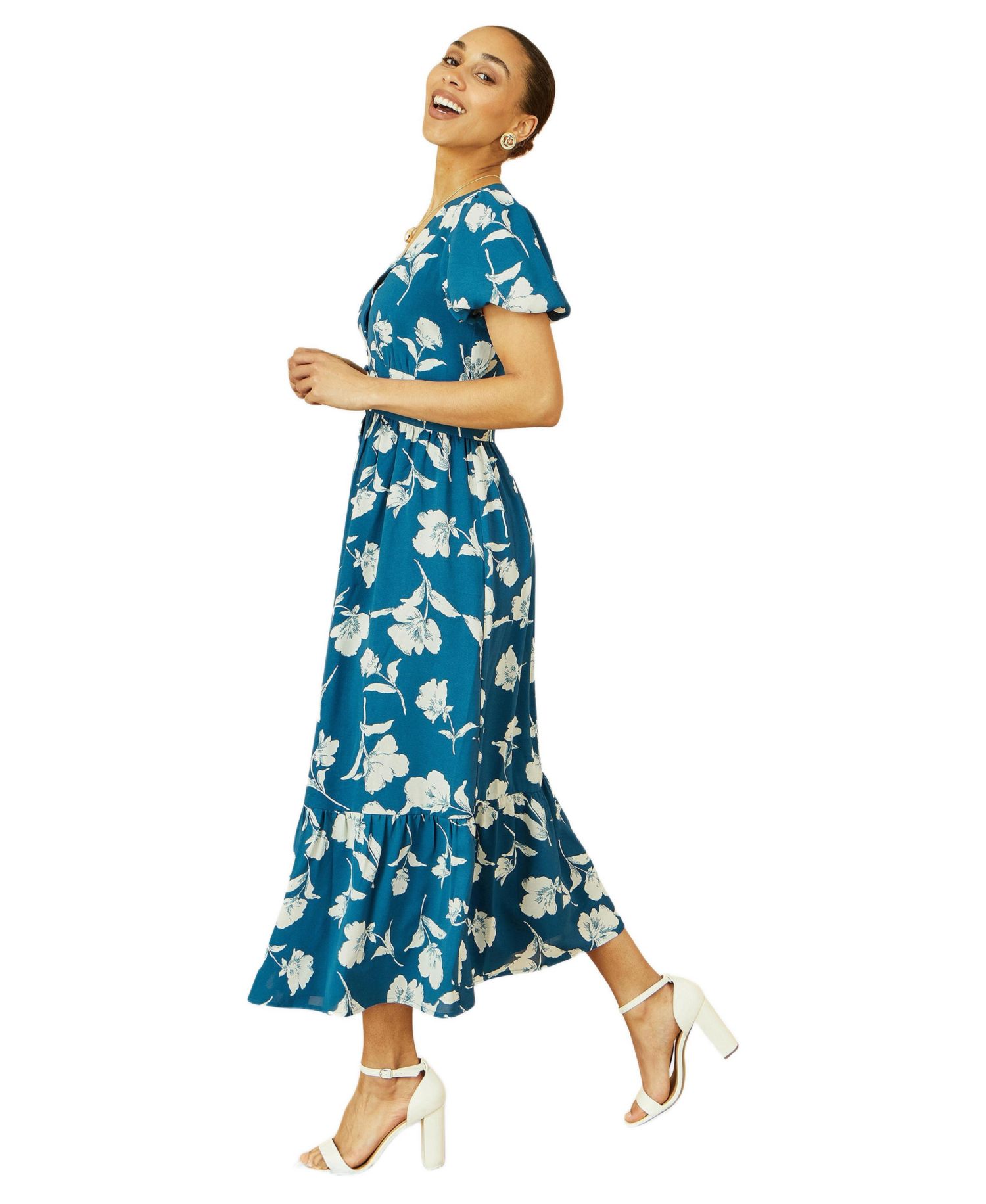 Women's Floral Button Down Floral Midi Dress