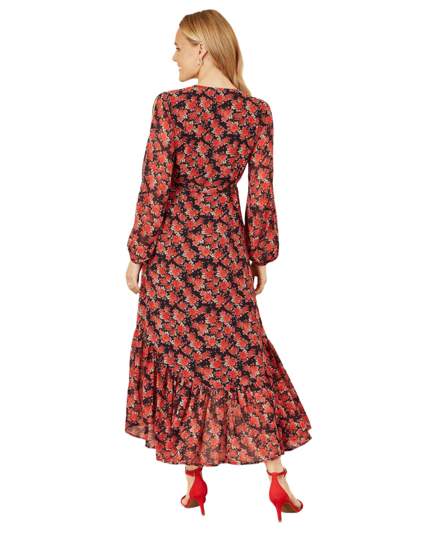 Women's Rose Print Dipped Hemline Midi Dress