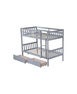 Twin Over Twin Rubber Wood Bunk Bed with 2 Drawers, Convertible into 2 Twin Beds