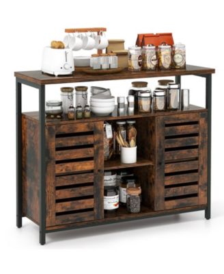 Industrial Sideboard Buffet Cabinet with Slatted Doors and Adjustable Shelves