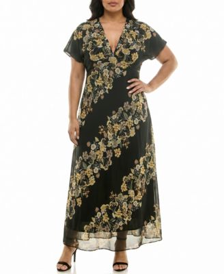 Plus Size Placement Print V-Neck Maxi Dress