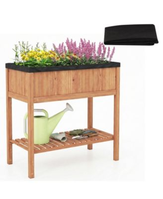 Wooden Raised Garden Bed w/ Legs Liner Storage Shelf Large Planter Box for Herb