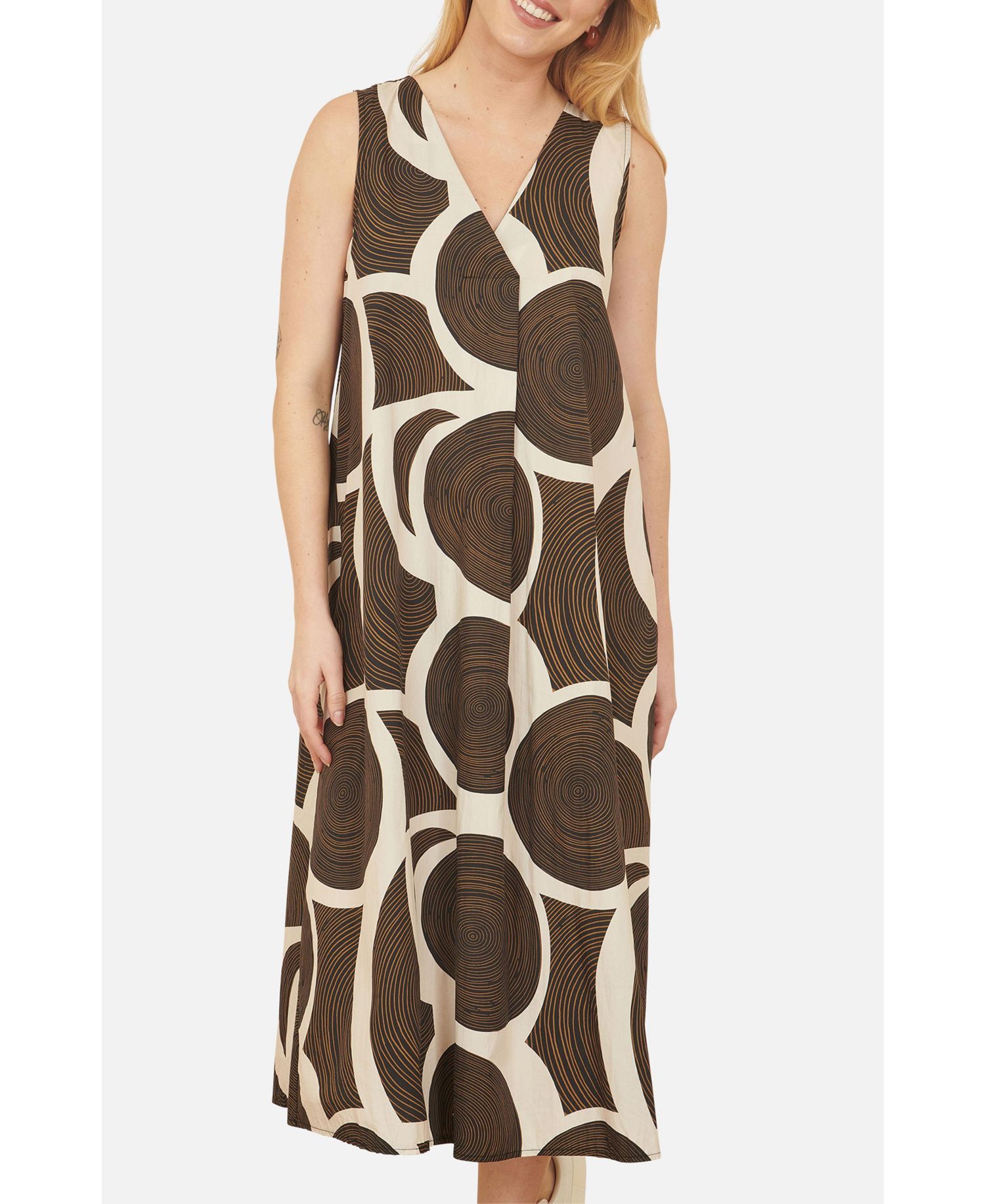 Women's Sleeveless V-Neck Trapeze Midi Dress