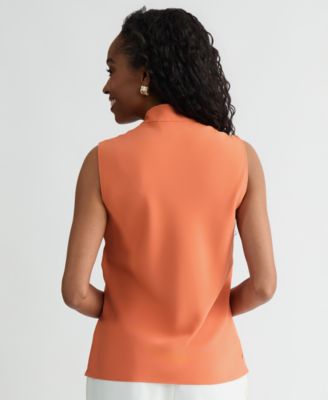 Women's Solid Sleeveless Tie-Neck Blouse, Regular & Petite