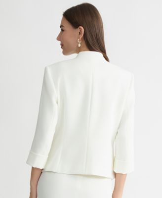 Women's Collarless 3/4-Sleeve Zip-Pocket Jacket