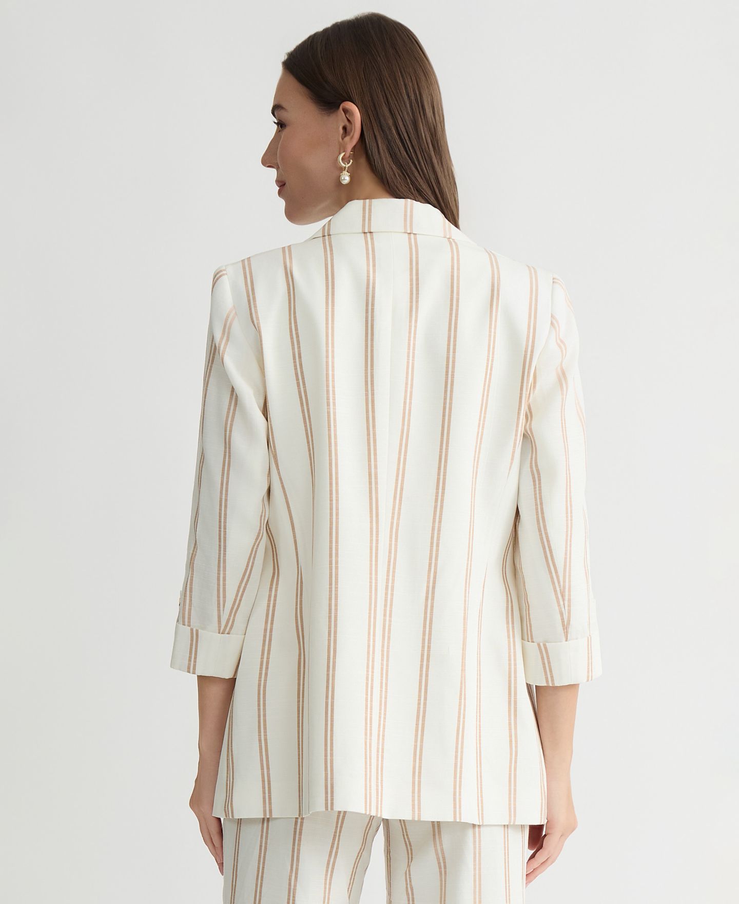Женский пиджак Kasper Striped Linen Blend 3/4-Sleeve Double-Breasted Blazer, Regular & Petite, цвет: Ванильный ледяной — фото 5