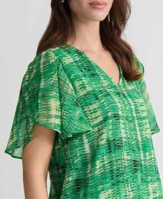 Women's Plaid Tulip-Sleeve Blouse