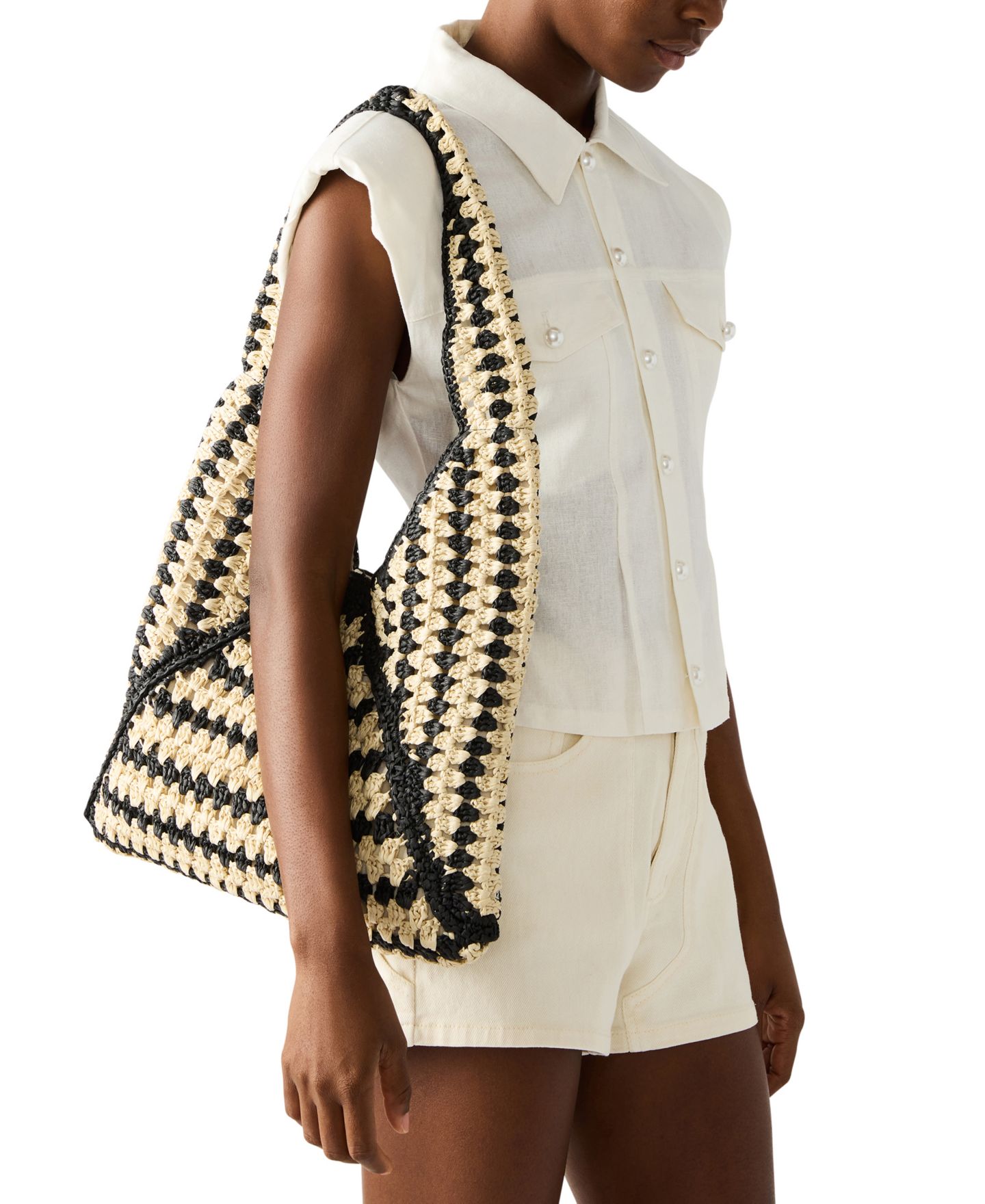 Женская сумка Steve Madden Voodoo Raffia Large Hobo Handbag, цвет: Чёрный — фото 6
