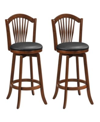Set of 2 Swivel Bar Stools with Back Support, Wooden Frame Seating for Kitchen Island