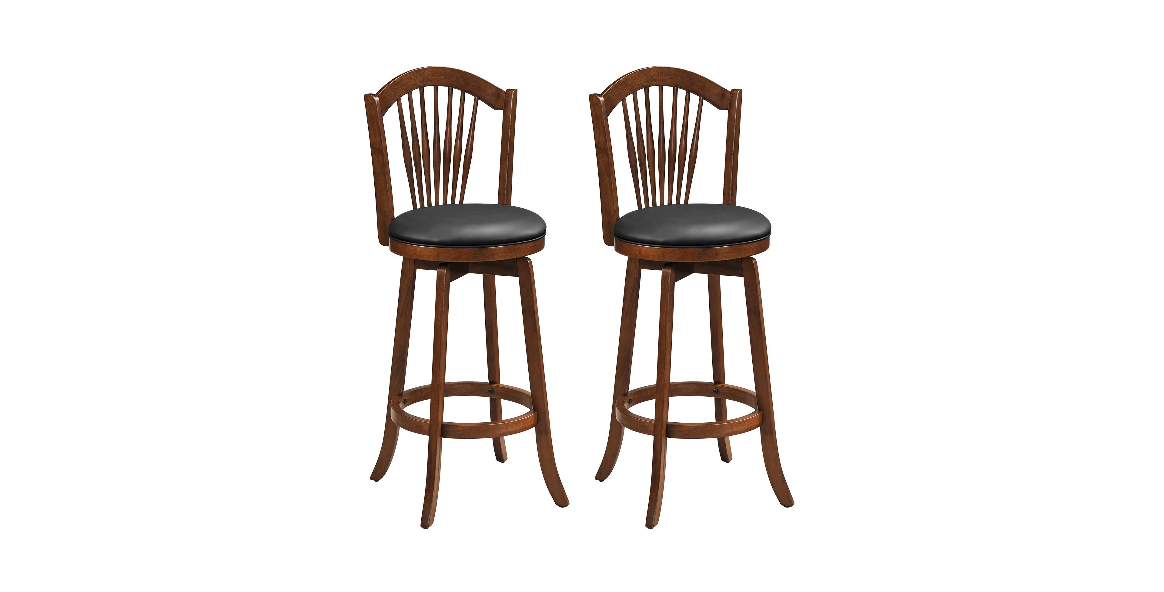 Set Of 2 Swivel Bar Stools With Back Support Wooden Frame Seating For Kitchen Island