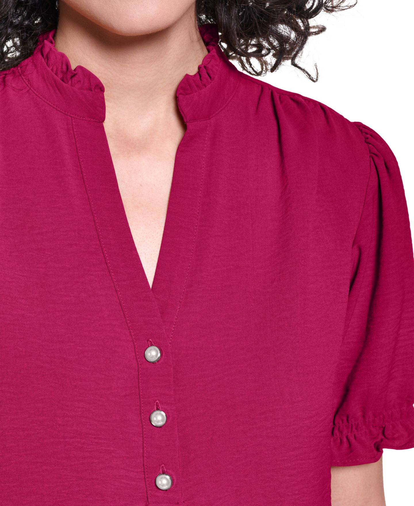 Женская блузка KARL LAGERFELD PARIS V-Neck Short-Sleeve Blouse, цвет: Currant — фото 6