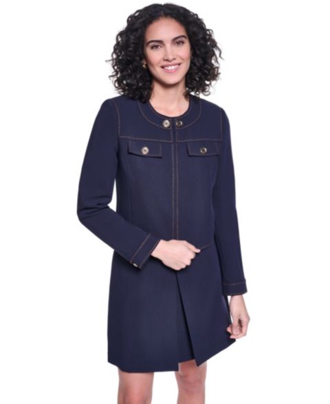 Женские куртки KARL LAGERFELD PARIS Twill Contrast Stitch Round Neck Cropped Jacket