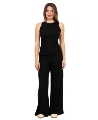 Women's Ribbed Knit Tank Top and Wide-Leg Pant Set