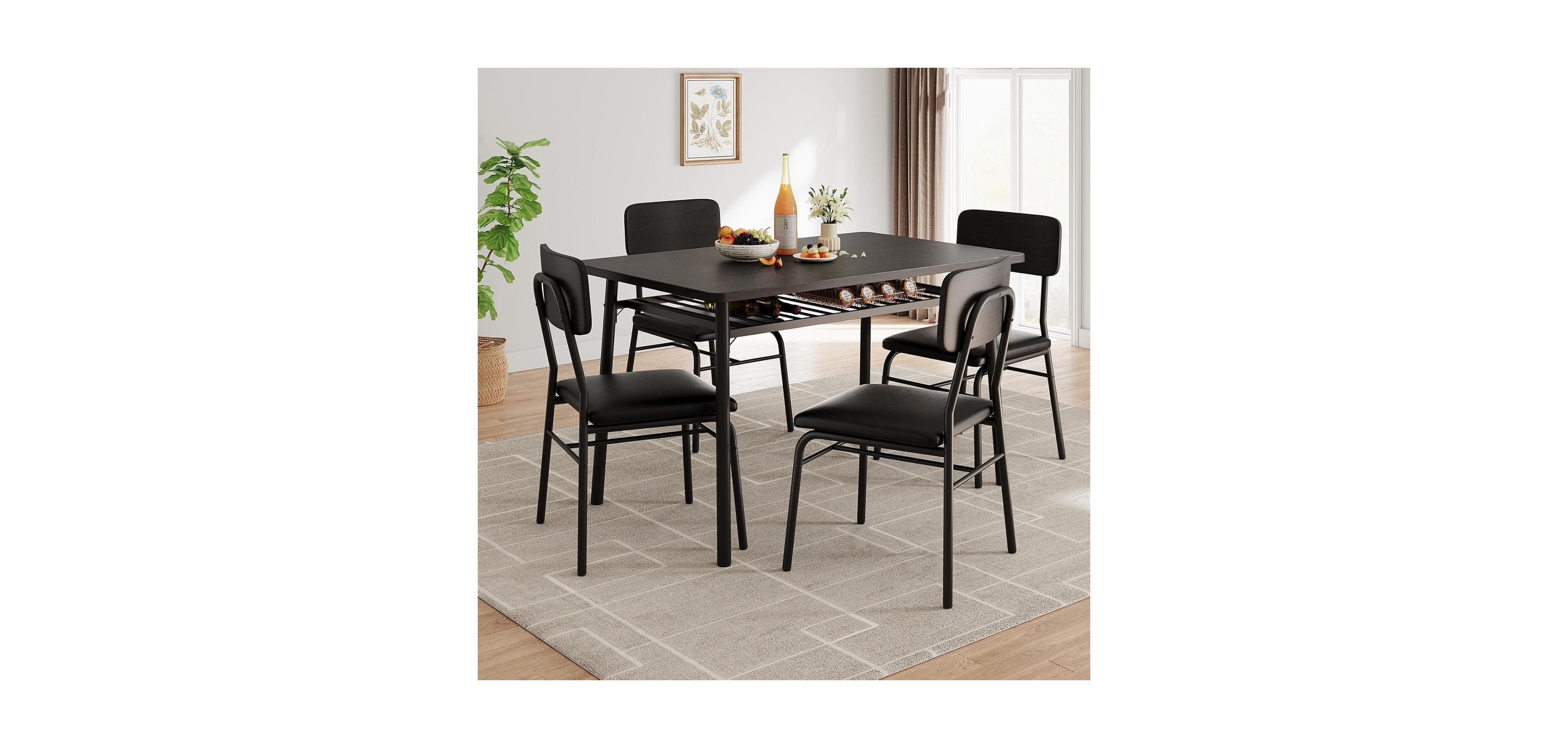 gaomon 5-Piece Dining Set for 4 with Storage, Wooden Top and Metal Frame, Upholstered Chairs for Small Spaces