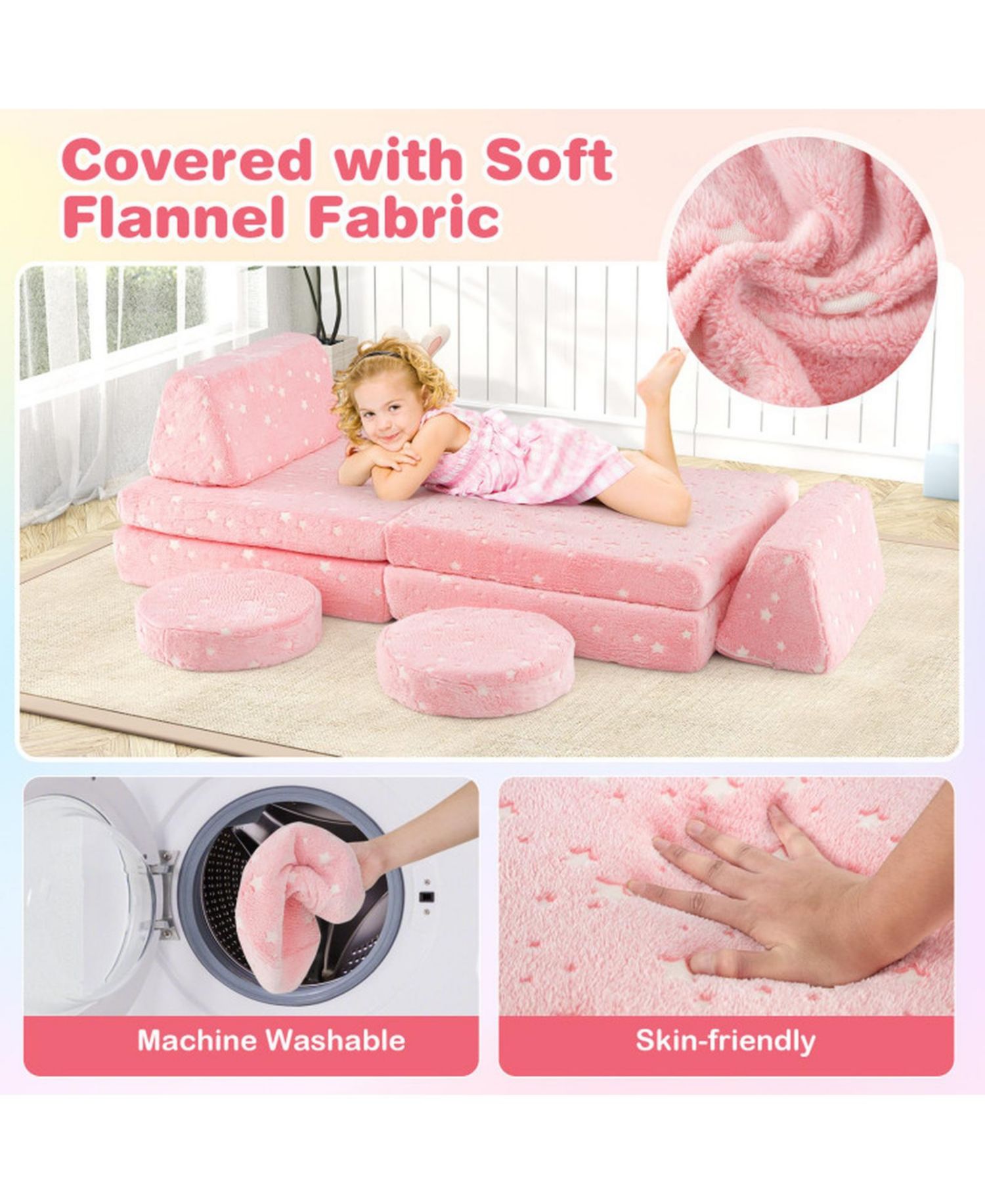 Glow-in-the-Dark Modular Play Couch Set for Kids with Handles