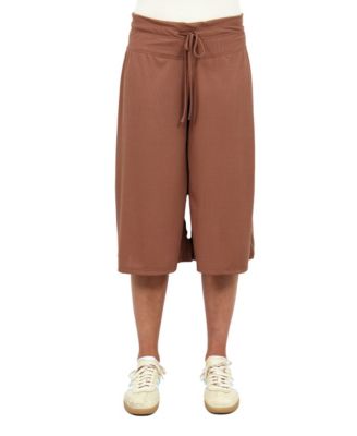 Women's Ribbed Knit Drawstring Flared Capri Pants