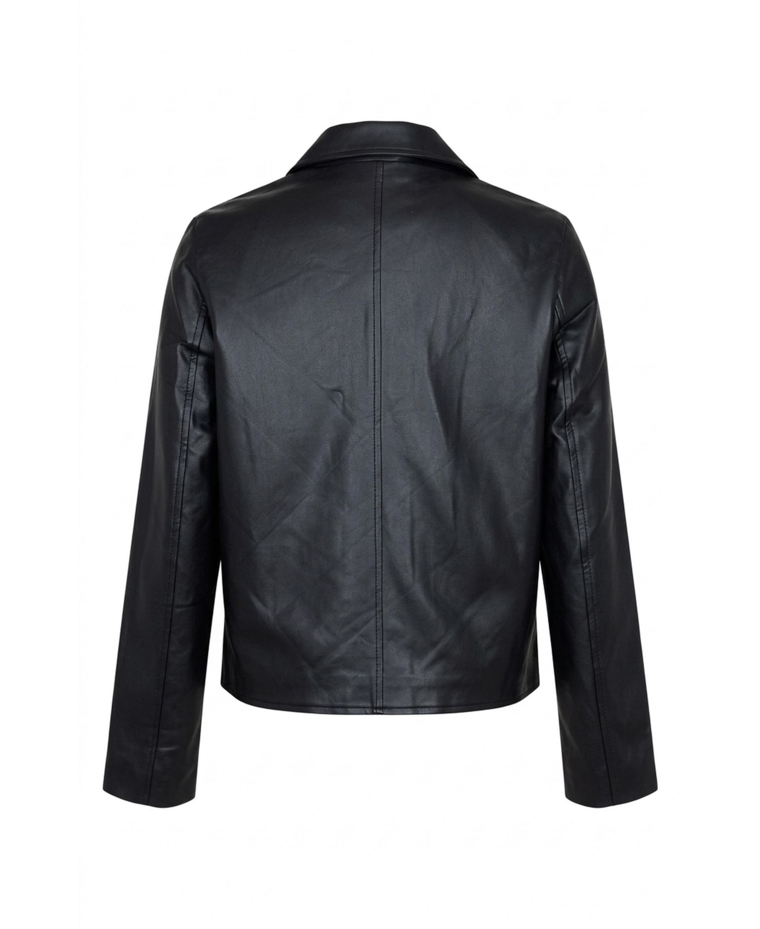 Women's Leather Button-Front Collared Jacket