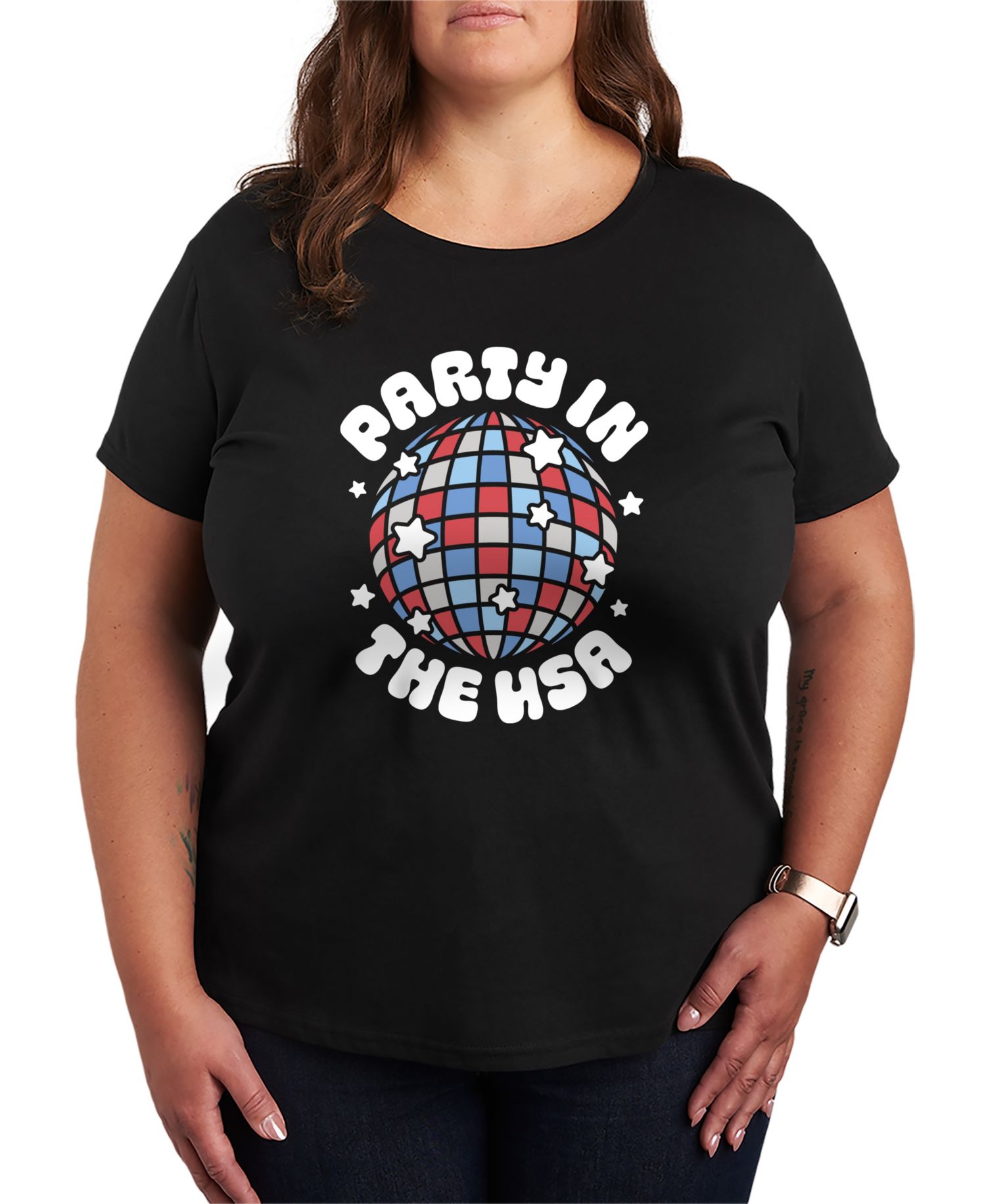 Plus Size Instant Message Party in the USA Disco Ball Short-Sleeve Graphic T-Shirt