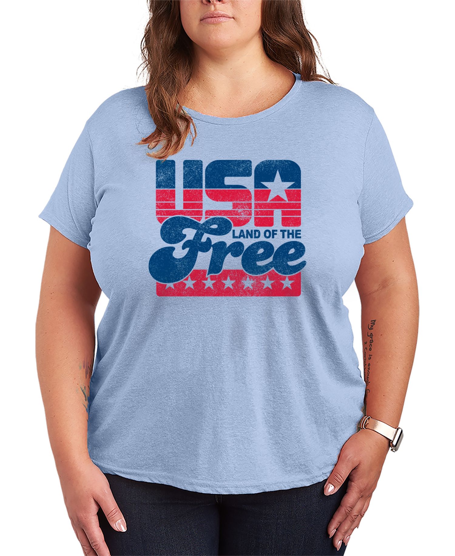 Plus Size Instant Message Land of the Free Short-Sleeve Graphic T-Shirt