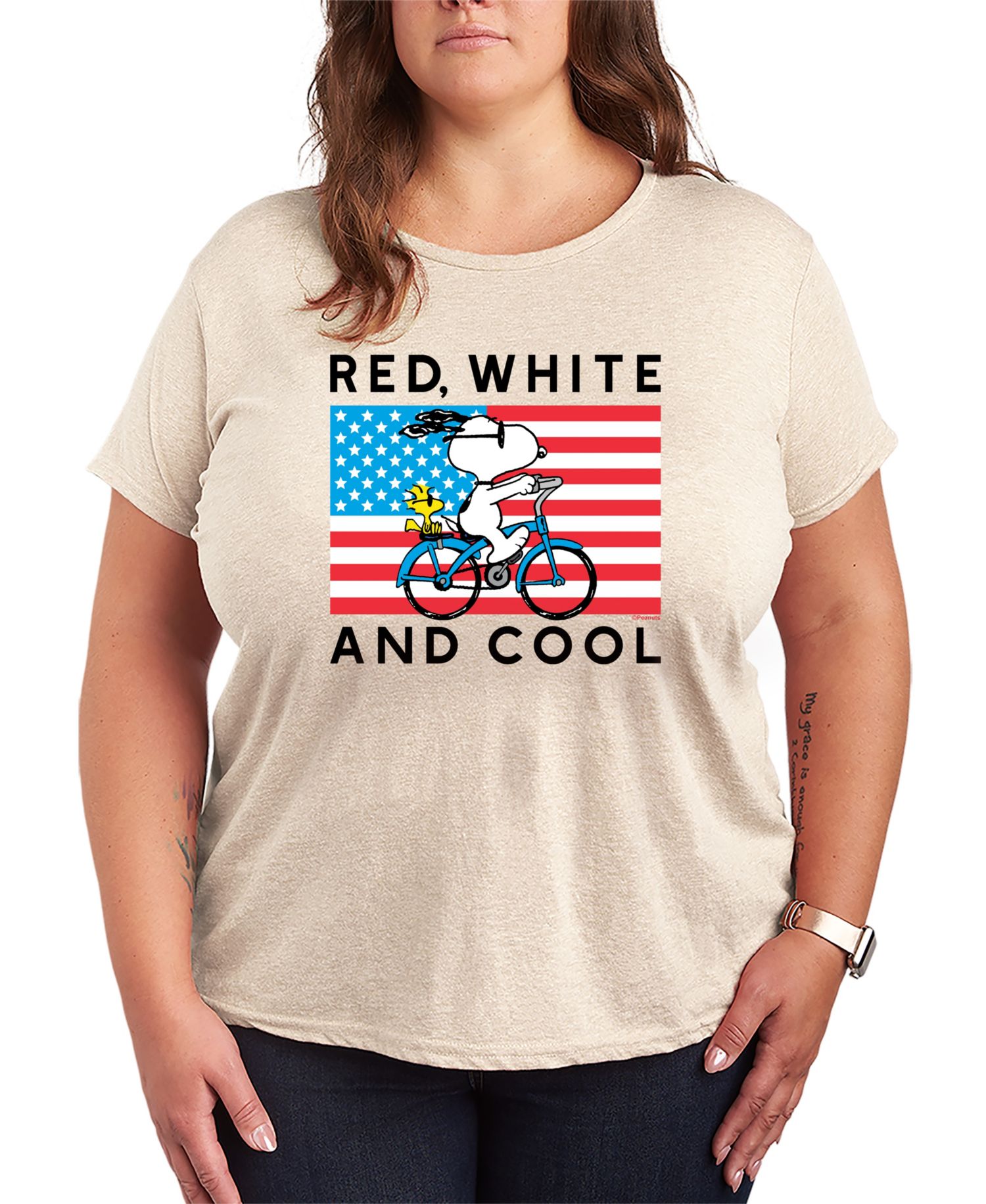Plus Size Peanuts Red White and Cool Bike Short-Sleeve Graphic T-Shirt