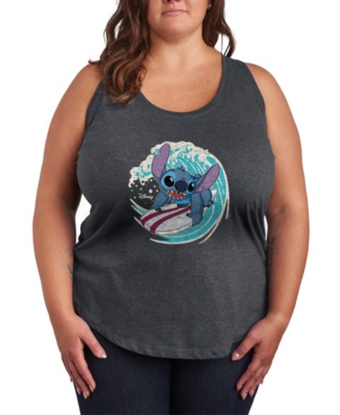Женский топ Hybrid Apparel Plus Size Lilo Stitch Surf Racerback Graphic, цвет: Меланжевый угольный
