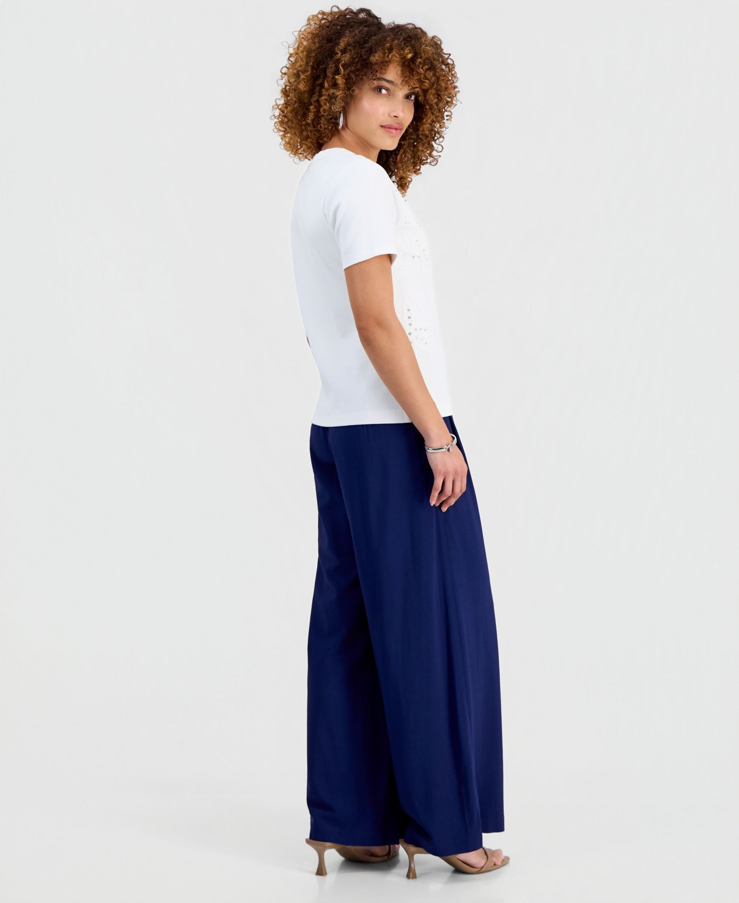 Petite Pleated Pull-On Wide-Leg Pants