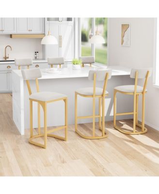 Set of 6 Counter Height Metal Bar Stools with Upholstered Back