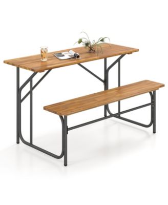 One-Side Acacia Wood Patio Table Bench for 2